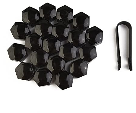 20 Stück 20 x 22 mm schwarze Radmuttermutter-Abdeckungen, ABS-Kappe, sechseckige Reifenmutter-Abdeckungen mit Werkzeug zum Entfernen, für die meisten Autos