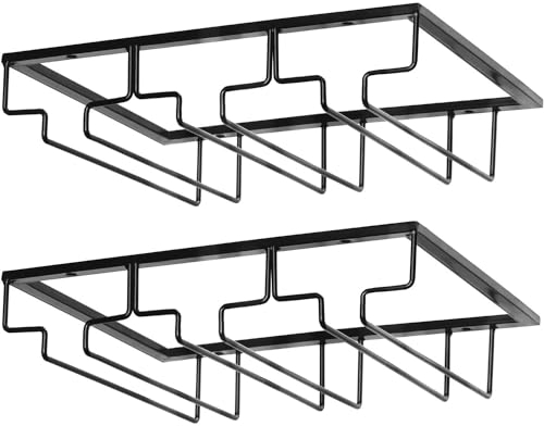 BEOIUCZZY Pack of 2 Wine Glasses Holder, Hanging Wine Glass Holder, Wine Glass Rack Under the Cabinet, Metal Wine Glass Holder, Shelf, Hanging Wine Glass Rack with 3 Rows for Family, Restaurant,