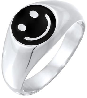 Kuzzoi Siegelring Herrenring 11 mm Smile aus massiven 925 Silber Emoji Ring | Männer Herren Silberring mit Emaille in der Ringgröße 60 - 66