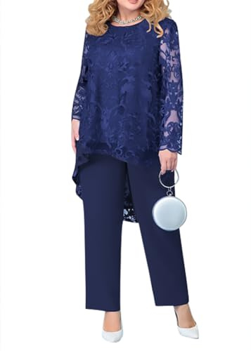 shownicer Completo Donna Elegante Tailleur in Chiffon 2 Pezzi Set Completi di Pantaloni da Cerimonia Due Pezzi Set Taglia Grande Abbigliamento per Business e Matrimoni A Blu Scuro XL