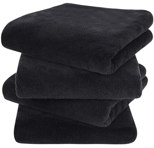 KinHwa Mikrofiberhanddukar hår 40 x 76 cm set om 4 svart | Absorberande, luddfri, mjuk, snabbtorkande, med hängare, för hår och kropp