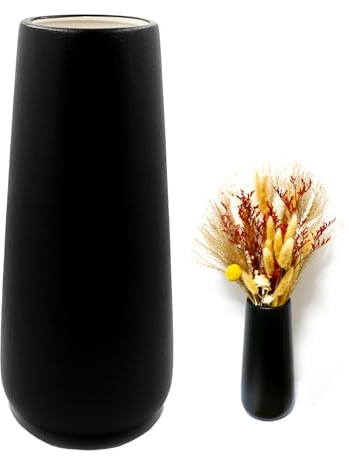 Tall 11 Inch Black Ceramic Vase for Pampas Grass, Modern Flower Vase Frosted Surface, Decorative Vases for Flowers for Home Room Desk Decor