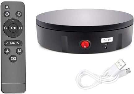 Leadleds Schwarzer elektrischer drehbarer Display-Ständer, 21,8 cm/39,9 kg Traglast, 360 Grad drehbare Plattform, Drehteller für Produktfotografie, Videografie, Schmuck, Uhr, 3D-Modelle, Kuchen
