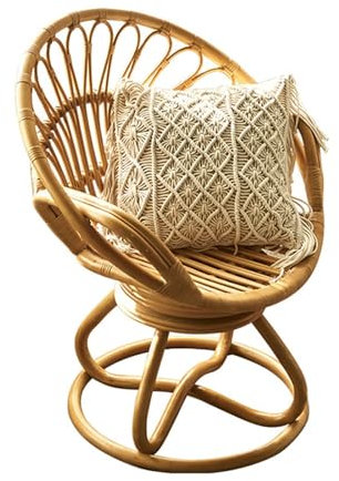 WHITEUQ Natürlicher Rattan-Esszimmerstuhl, Rattanstuhl für den Innenbereich, Rattan-Drehsessel für Balkon und Garten