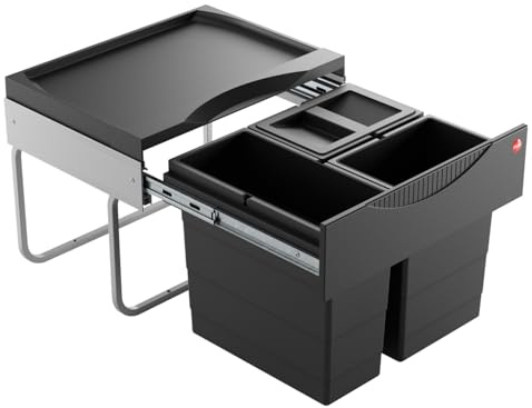 Hailo Abfallsammler 3644931 | 3fach Raumspar Tandem Mülltrennung | 2x 8 + 12L Inneneimer im Abfallauszug mit 1x Bio Deckel | ab 50 cm breiten Unterschrank mit Drehtür | Farbe Schwarz