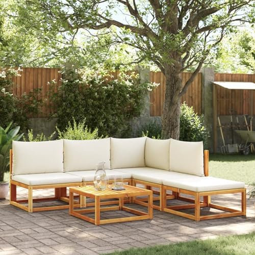 Homgoday Gartenmöbel-Set 6-teilig mit Kissen aus massivem Akazienholz, modernes Sofa-Set, Schlafsofa-Set für Wohnzimmer, Sofa, Set für den Außenbereich, Modell 3278887