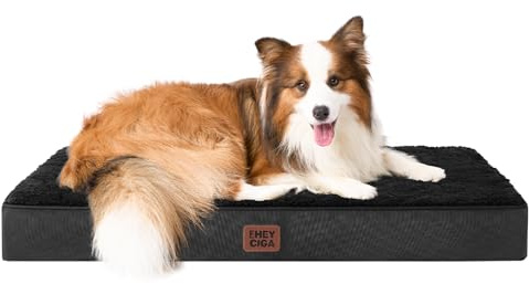 EHEYCIGA Orthopädisches Hundebett Mittelgroße Große Hunde 91x68cm, Schwarz | Hundekissen mit Egg-Crate-Schaumstoff, Abnehmbarer & Waschbarer Bezug, Rutschfeste Unterseite, Flauschiger Stoff, für Kiste