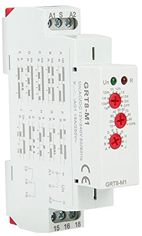 Buyweek GRT8-M1 Relé de Tiempo de retardo Multifuncional con 10 Funciones Montaje en Carril DIN AC/DC 12V~240V