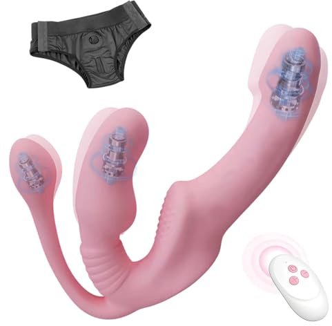 LZMYZ Silikon Realistischer Doppeldildo Paarvibrator mit Fernbedienung,Strap On Umschnall Dildo Lesben Partner Stimulator für Sie Klitoris und G-Punkt Vibratoren Erotik Sexspielzeug für Paare Sex(B)