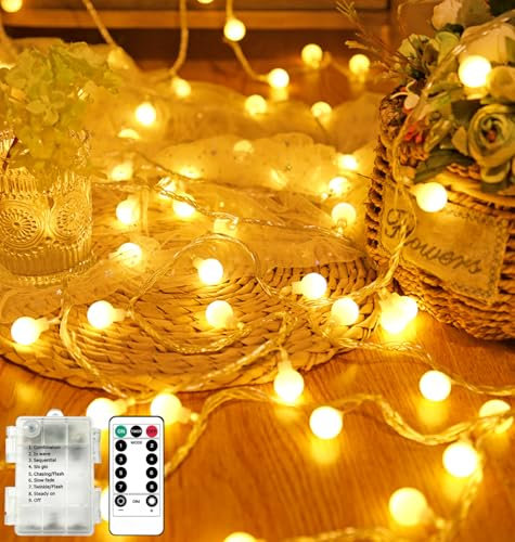 Kimuwote Guirnaldas Luminosas, 10M 100LED Cadena de Luces Batería, 8 modos Impermeable, Luces Navidad Decorativas para Exterior, Interior, Jardín, Dormitorio, Balcón, Fiesta