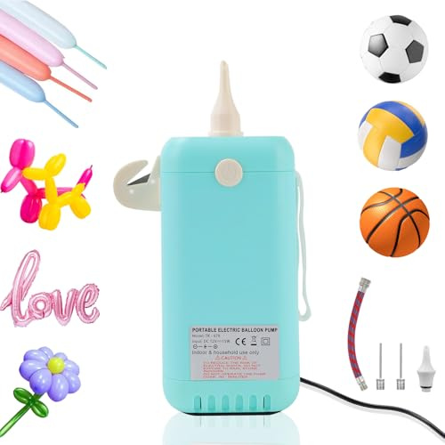 PlusFive Electric Balloon Pump UK Plug, Electric Air Pump for Long Balloons Foil Balloons Sports Balls, Portable Pump for Inflatables Electric Pump for Birthday Wedding Christmas Decorations