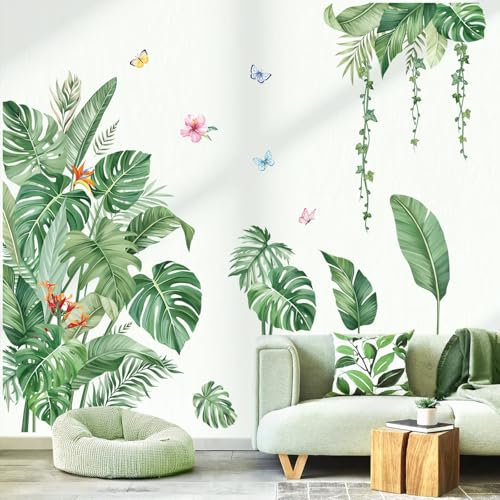decalmile Adesivi Murali Foglie Verdi Tropicali Adesivi da Parete Edera Vite Appesa Palma Foglie Decorazione Murale Camera da Letto Divano TV Soggiorno