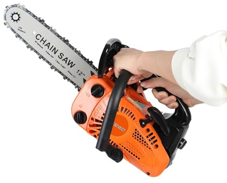Makamsui 25.4CC Gas Chainsaw, 2-Stroke Portable Chain Saw, Handheld High-Power Logging Saw Petrol Cordless Chainsaw, Home Gas Small Garden Saw for Tree Wood Cutting Orange