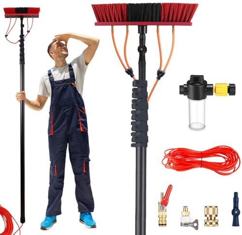 YFSMBD Teleskop Waschbürste | 10 Meter aus Kohlefaser | Perfekt als PV Anlage Reinigung oder PV Reinigungsbürste | Auch als Wintergarten Reinigungsset oder Waschbürste mit Teleskopstiel, 35cm Bürste