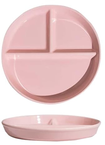 Whnoorher Plato de cerámica con Compartimentos, 8.5 Pulgadas, Reutilizable, con Control de porciones, diseño Hondo para picnics y dietas - Redondo(Rosa)