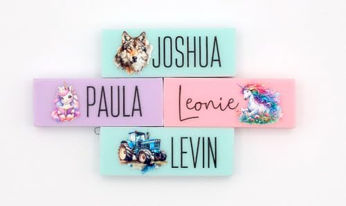 Personalisierter Radiergummi mit Namen & Motiv – Farbig (Rosa, Lila, Mint) – Einschulung Geschenk – Schulstart Zubehör – für Kinder & Schultüte – UV-Druck