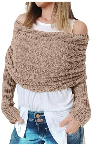 Schal mit Ärmeln Damen Multifunktional Strickschal Garnschal Pulloverschal Gestrickter Schal Sweater Herbst Winter Warm Gestrickt Schals Umhang Twist Hollow Langarm Wrap Top Pashmina Schals Damenschal