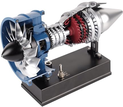 DM122 - Kit de modelo de motor turbofan de metal que funciona, más de 170 piezas a escala 1:14, modelo de motor a reacción totalmente metálico con cubierta transparente semiseccional, kit de montaje