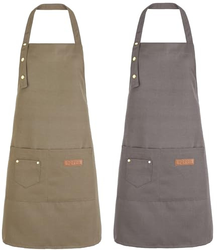 ViEinkaufen 2 Pack Kitchen Apron for Women Adjustable Cooking Apron | Cooking Aprons with Pockets, Unisex Canvas Waterproof Apron Chef Bakers Apron for Home Kitchen, Restaurant
