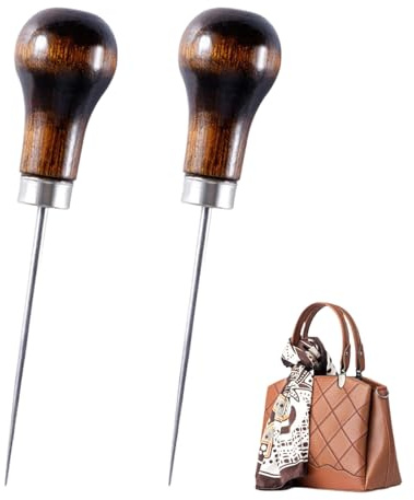 ZenithQuest 2 Pcs Bradawl Tool, Gourd Shape Alloy Awl with Wooden Handle, Sharp Punch for Leather Craft, Sewing, Woodworking & DIY Projects
