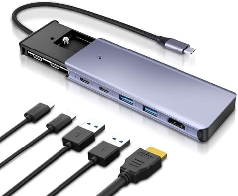 Estación de acoplamiento USB-C 6 en 1 con HDMI 4K, carga rápida PD de 100 W y carcasa SSD M.2 - Compatible con MacBook Pro/Air, Dell XPS, Surface Pro