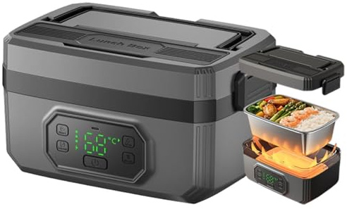 Lonchera eléctrica, calentador de alimentos portátil autocalentable, diseño inalámbrico de 1,2 L con batería de 21000 mAh, divisor de bandeja extraíble, a prueba de fugas, para oficina y uso al aire