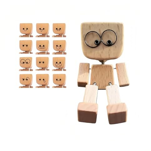 QIANSSE 12 PCS Handmade Shaking Wooden Man Car Dashboard Decor