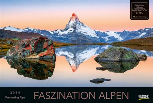 Faszination Alpen 2026: Großer Foto-Wandkalender mit Bildern von Gipfeln der Alpen. Edler schwarzer Hintergrund. PhotoArt Panorama Querformat: 58x39 cm.