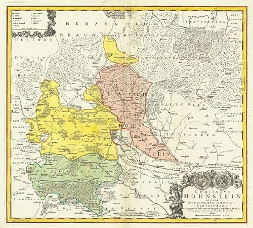 Karte vom Amt Hohnstein und dem Harz 1761. Comitatus Hohnstein nec non Dynastiarum Lohra et Klettenberg 1761. Ausführliche Beschreibung der Herrschaft ... und Amt Neustadt. Im Zentrum - Nordhausen