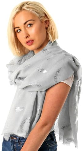 Style Slice Lightweight Evening Wrap or Scarf Floral & Feather Scarves Rose Gold Silver Foil Ladies Scarfs Pashmina Shawls Bridal Wedding
