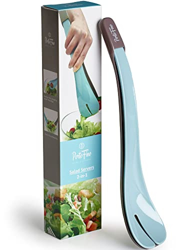 PortoFino Salad Tongs for Serving, Salad Serving Utensils, 2 in 1 Salad Tosser, Salad Serving Tools, Lightweight, Nesting Design Easy to Store, Dishwasher Safe, Plastic, Blue