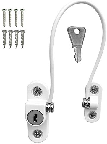 2 x UPVC Window Cable Restrictor Lock with Screws Child & Baby Safety Security Wire Tested to British Standards (White)