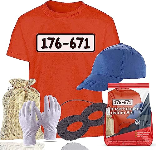 Gangster Panzerknacker Unisexgröße 170-190 cm Bandit Tshirt mit Accessoires Einbrecher - Damen - Herren Kostüm Fasching & Karneval - 176-671