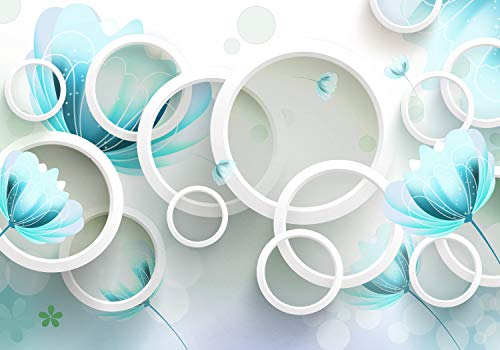 wandmotiv24 Fototapete Türkis Blumen weiß 3D, XXL 400 x 280 cm - 8 Teile, Wanddeko, Wandbild, Wandtapete, Abstrakt, Blüten, Effekt M4315