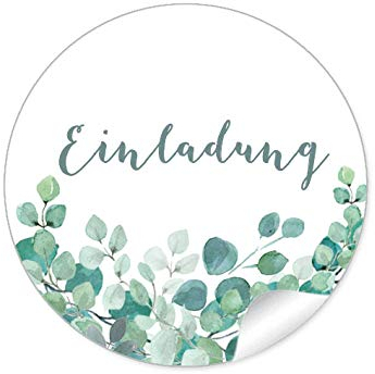 48 STICKER: Einladung Etiketten als Siegel • EUKALYPTUS ZWEIGE GRÜN MINT WEIß • für Briefumschläge Anhänger oder Postkarten zur Hochzeit Geburtstag Taufe