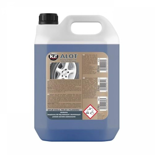 K2 ALOT Limpiador de Llantas Concentrado Detergente – Eliminación de Suciedad y Polvo de Frenos – Seguro para Aluminio y Acero – Producto Alcalino de Alta Eficacia – 5L