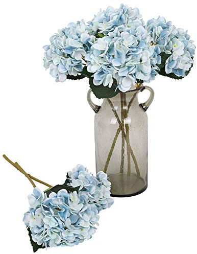 Kisflower 6Pcs Silk Hydrangea Artificial Flowers Realistic Hydrangea Flowers Bouquet for Wedding Party Office Home Decor (Blue)