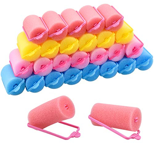 32 Stücke Schwamm Lockenwickler 30mm Weicher Schaum Haar Roller für Frauen Mädchen und Kinder DIY Haar-Styling Salon Frisuren, 4 Farben