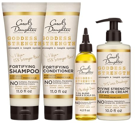 Carol's Daughter Goddess Strong Bundle: Hair Care Kit with Shampoo, Conditioner, Leave-In Treatment and Scalp Oil, 4 Items