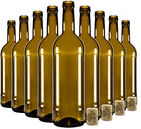 SUPERBUTELKI.PL Bottiglie di Vino vuote 750 ml, Set da 30 Pezzi, Molto Resistenti, vuote per Vino con Tappi, per Diversi Tipi di Bevande, in Vetro Elegante