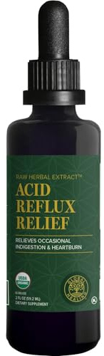 Global Healing Acid Reflux Relief Organic Liquid Supplement W/Slippery Elm - Helps Upset Stomach, Heartburn, Indigestion - Supports Body's Defense Against Digestive Issues - 2 Fl oz