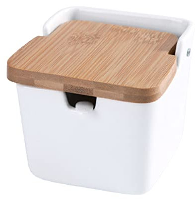 Washranp Ceramic Flip Lid Seasoning Box with Spoon 250ml Spice Salt Sugar Spice Pot Storage Holder for Kitchen Gadget A
