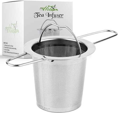 HiTeax 304 Stainless Steel Tea Infuser for Perfect Steeping and Brewing. Fine Mesh Rust Proof Tea Strainers for Loose Tea with Sturdy Folding Handles. Loose Leaf Tea Infuser Dishwasher Safe