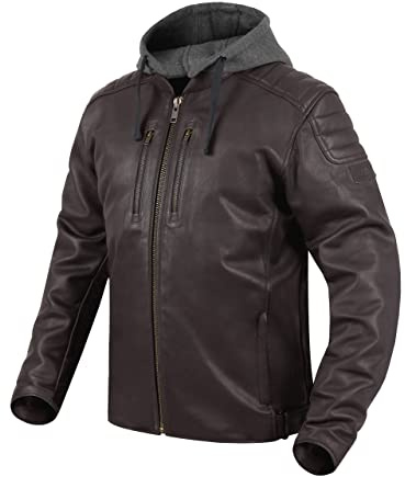REBELHORN Impala Motorradjacke Herren | Leder | Ellbogen und Schulterprotektoren | Abnehmbare Kapuze