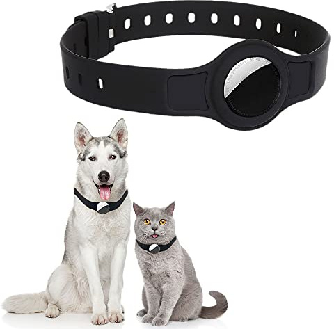 LATRAT Halsband für Hunde und Katzen, Airtag-Schutzhülle, Silikon, verstellbar, Anti-Verlust, Zubehör für Katzenhalsband, GPS-Tracking, für kleine mittelgroße Hunde, Haustiere (schwarz)