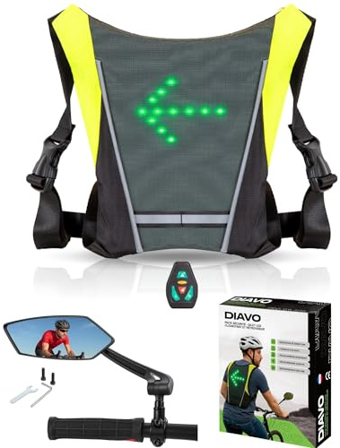Diavo Gilet de Cyclisme Réfléchissant - Équipement de Sécurité pour Trottinette, Vélo, VTT et Course à Pied, Rechargeable USB avec LED Clignotant et Télécommande, Installation Facile