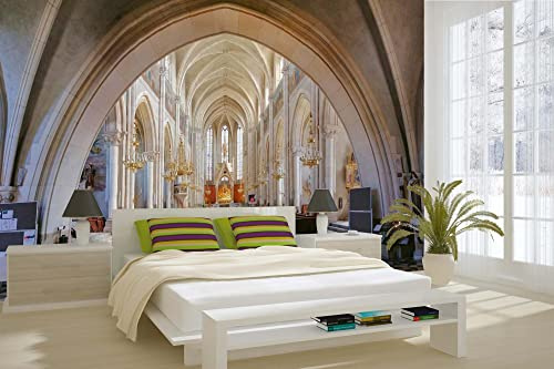 Vlies Fototapete INNENRAUM DER KIRCHE 375 x 250 cm (inkl. Kleister) - Vlies Tapete, Wandtapete, Wandbilder - Tapete für Wohnzimmer Schlafzimmer, Büro, Küche - Montagefertig