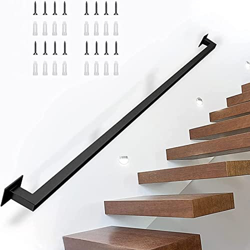 Junvstor Pasamanos de escalera negro,30-600 cm cuadrados de escalera Barandilla industrial galvanizada Montaje en pared Pasamanos Pasamanos de hierro forjado Pasamanos para decoración del hogar