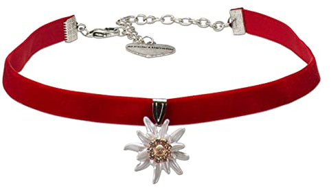 Alpenflüstern Trachten-Samt-Kropfband Greta - nostalgische Trachtenkette enganliegend, Kropfkette elastisch, eleganter Damen-Trachtenschmuck, Samtkropfband schmal (rot) DHK319