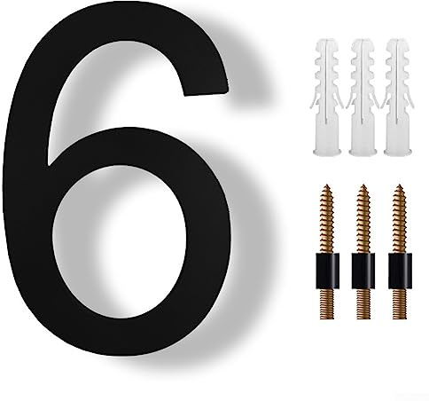 Numeri civici galleggianti, 20,3 cm, stile moderno, in metallo, nero, con ombra per indirizzo, cancello del garage, numeri stradali, numero 6